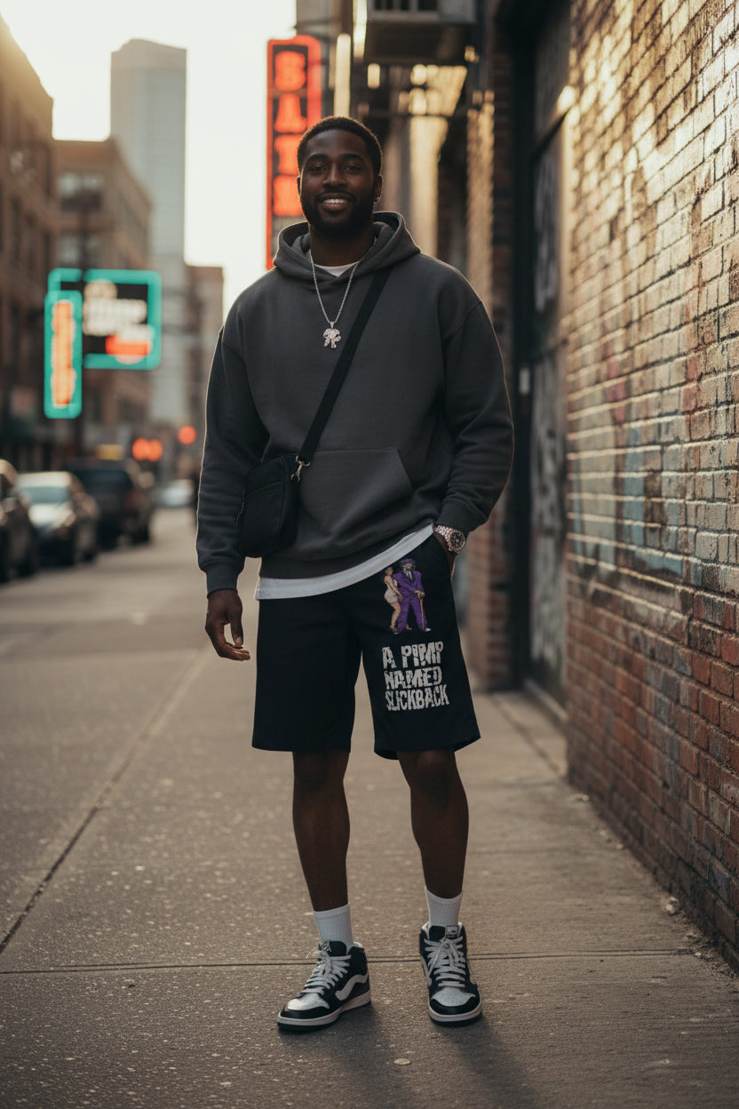 Black shorts with graphic design 