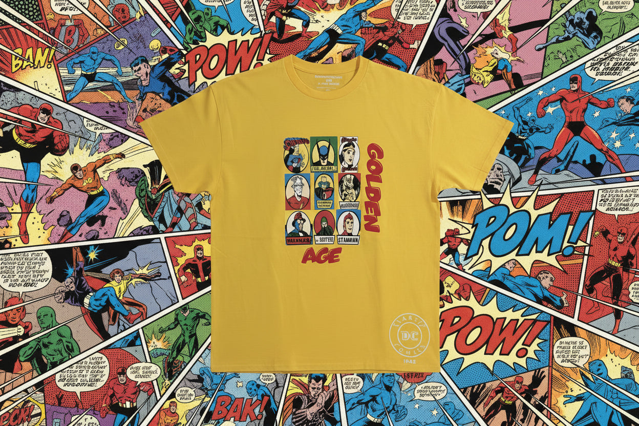 Yellow t-shirt with graphic designs 