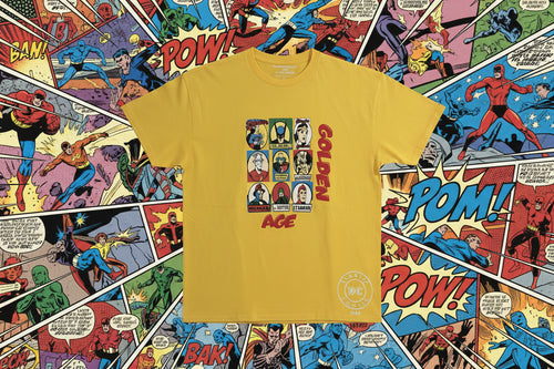 Yellow t-shirt with graphic designs 