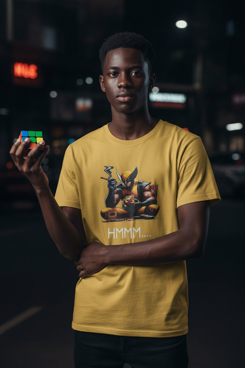 Yellow t-shirt with a graphic design 